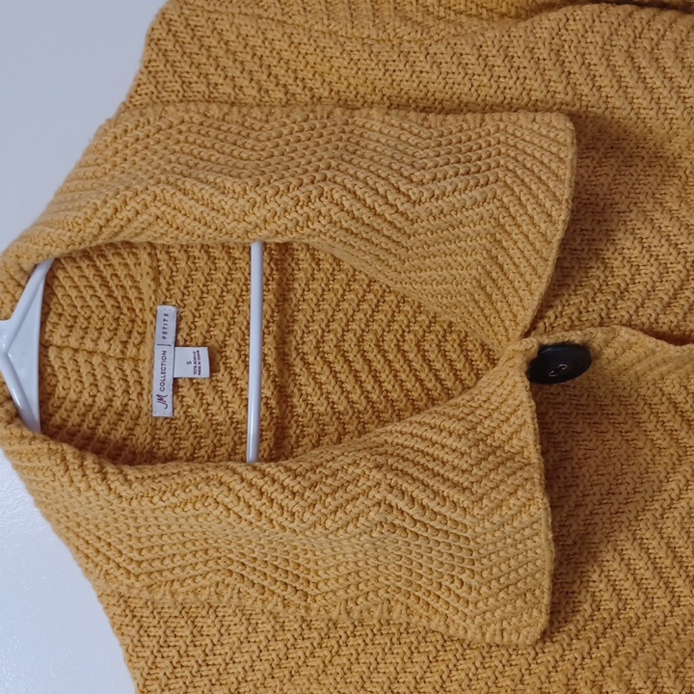 Knit Yellow Sweater Blazer Collar 1 Button Old School Equestrian Vibe Small - Picture 2 of 6
